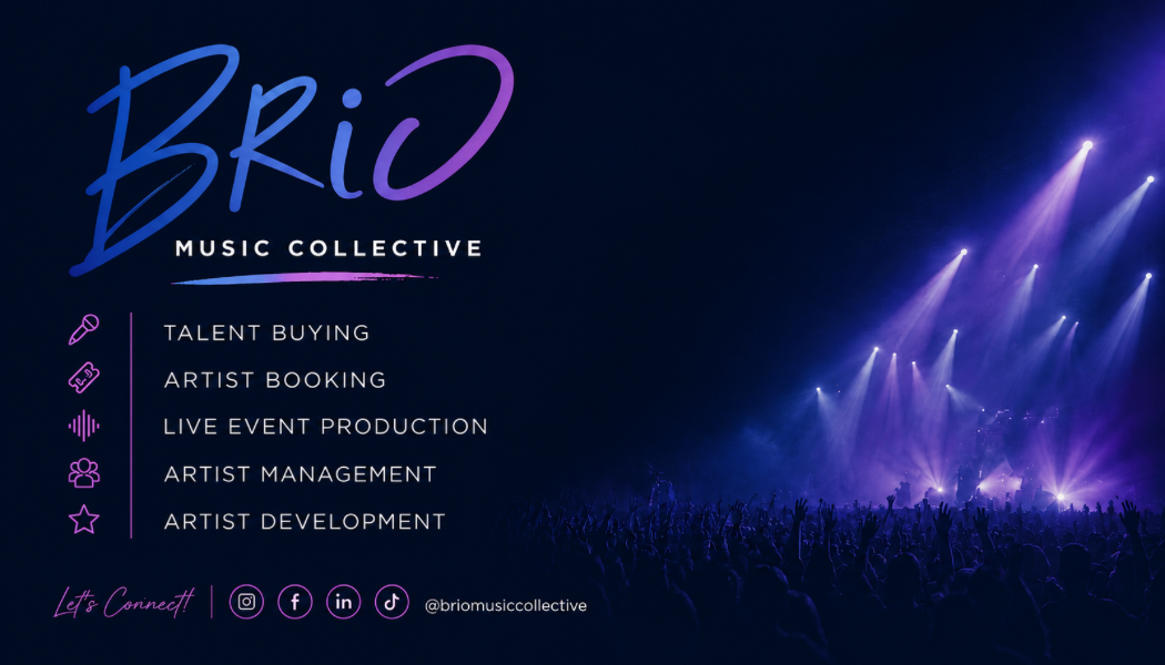 Brio Music Collective services card with concert imagery